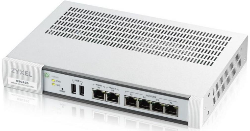 Межсетевой экран ZYXEL Nebula NGS100 управление в облаке, Rack, 2xWAN GE, 4xLAN GE, 2xUSB, IDP, Application Patrol, VPN (IP NSG100-ZZ0101F NSG100-ZZ0101F