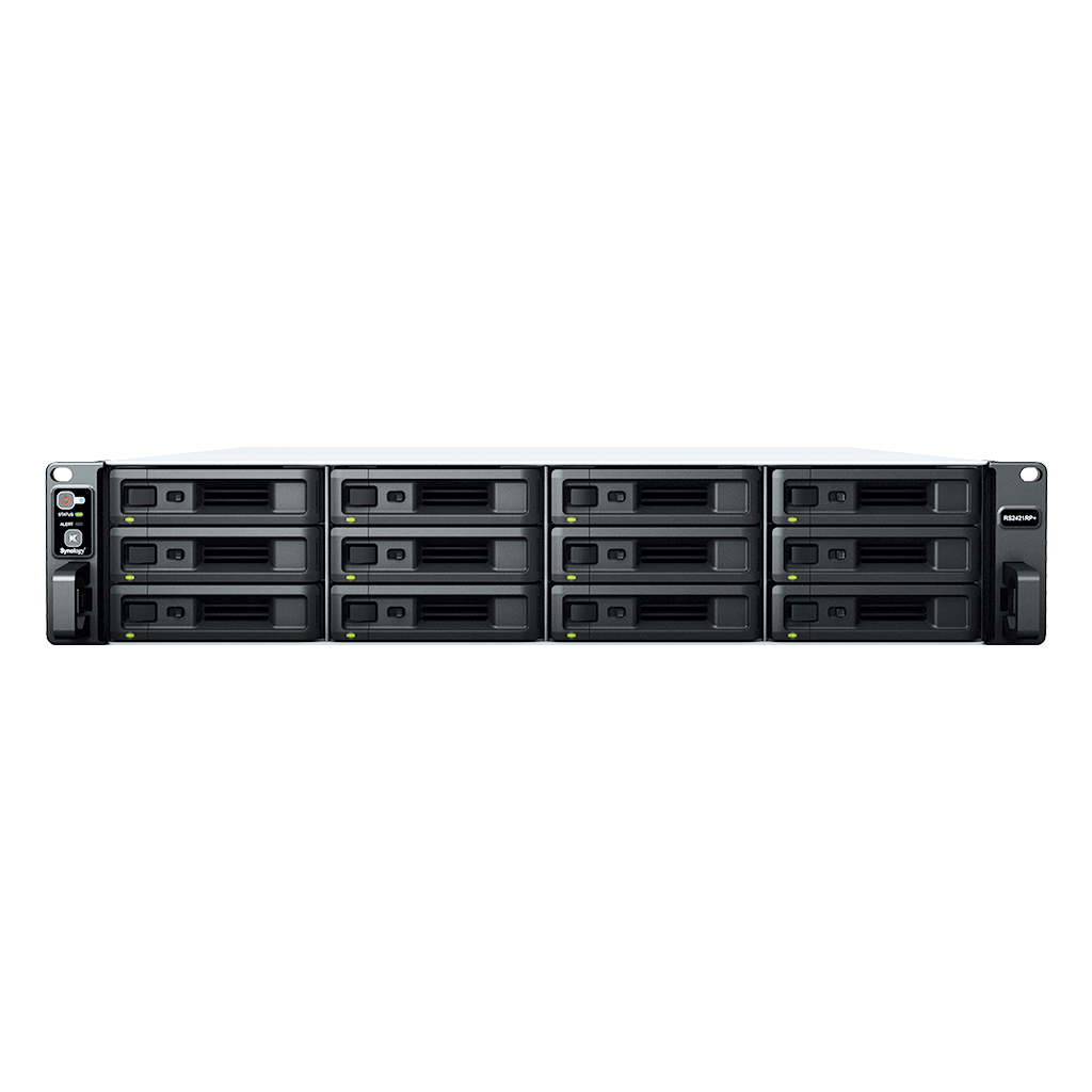 СХД Synology RS2421RP+ Rack 2U QC2,1GhzCPU/4Gb(up to 32)/RAID0,1,10,5,6/up to 12hot plug HDDs SATA(3,5' or 2,5')(up to 24 with RX1217RP)/2xUSB/4GigEth(+1Expslot)/iSCSI/2xIPcam(up to 40)/2xPS/no rail RS2421RP+ RS2421RP+