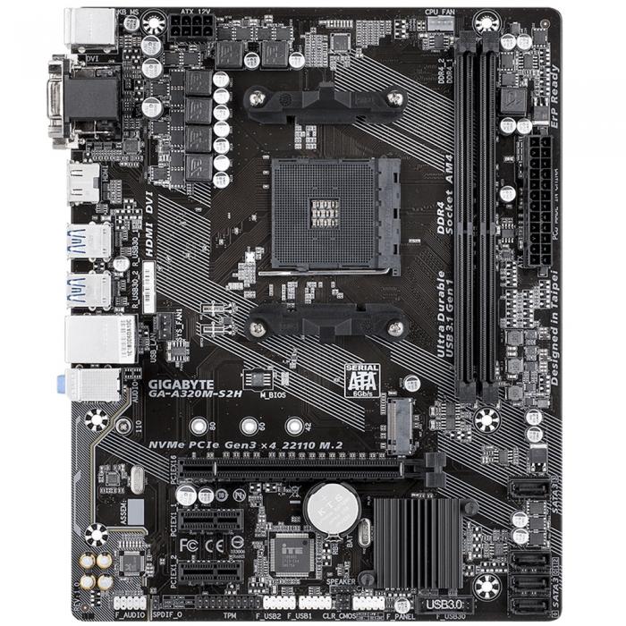 Материнская плата Gigabyte AM4 v1.1) RTL {2 x DDR4 DIMM SDRAM, GbE LAN, 1 x PCI, 2 x PCI-E x1,1 x PCI-E x16, 6 x USB 2.0, 6 x USB 3.1, VGA, DVI, HDMI} GA-A320M-S2H GA-A320M-S2H