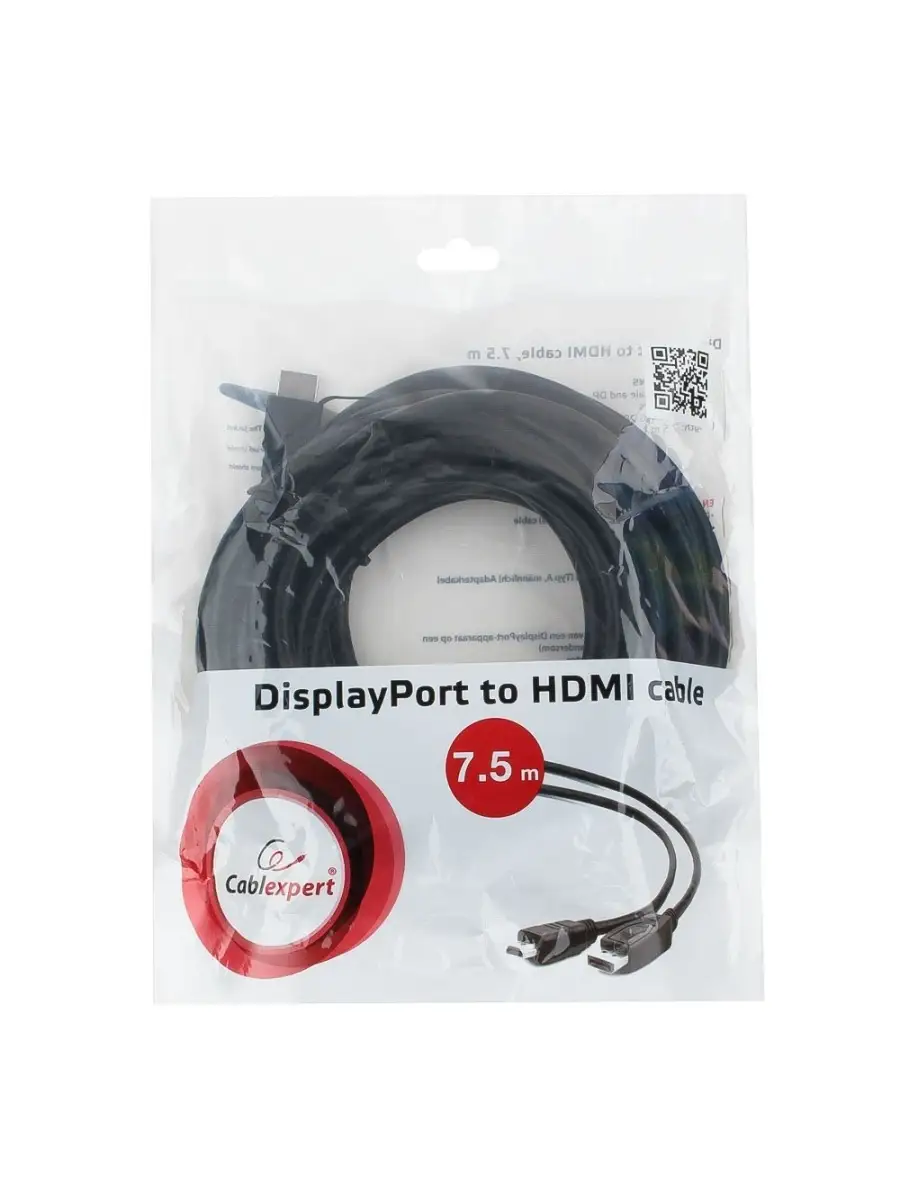 Кабель Cablexpert DisplayPort->HDMI, 7.5м, 20M/19M, черный, экран, пакет  CC-DP-HDMI-7.5M CC-DP-HDMI-7.5M #3