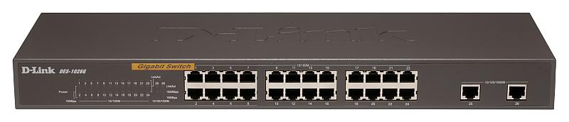 Коммутатор D-Link L2 Unmanaged Switch with 24 10/100Base-TX ports and 2 100/1000Base-T/SFP combo-ports DES-1026G/E1A DES-1026G/E1A