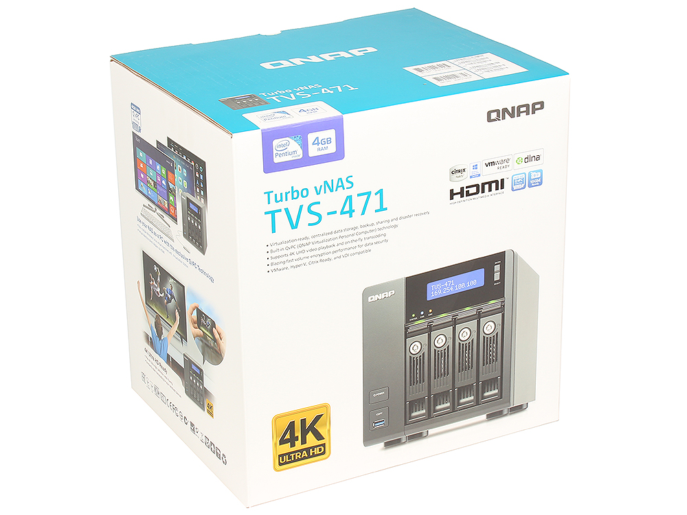Сетевой RAID-накопитель QNAP Двухъядерный Intel G3250 3,2 ГГц, 4 ГБ. TVS-471-PT-4G TVS-471-PT-4G