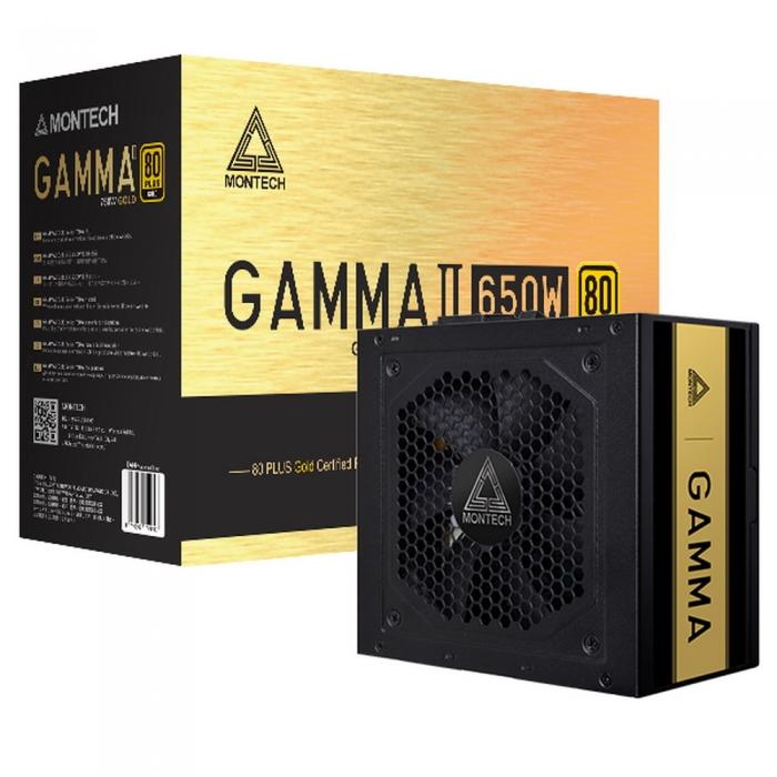 Блок питания Montech Gold certified PSU with 100 % Japanese electronic capacitors EMI filter component 120MM silent fan Flat & Flexible Cables GAMMA ll 650W GAMMA ll 650W