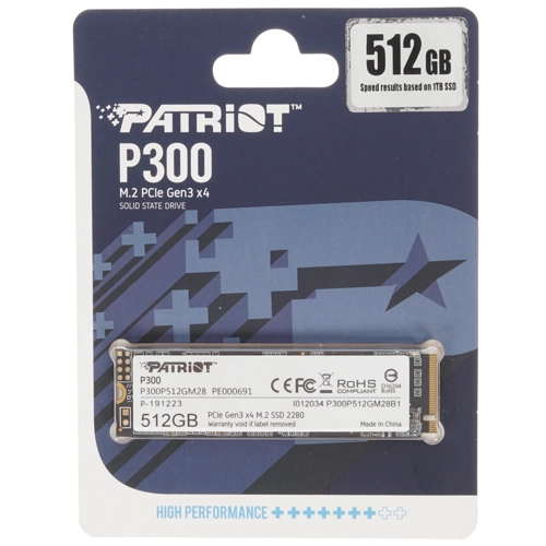 Твердотельный накопитель Patriot P300 M.2 2280 512Гб PCI-E 3.0x4 NVMe NAND 3D TLC P300P512GM28 P300P512GM28