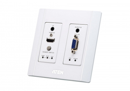 Удлинитель-передатчик ATEN HDMI HDBase-T+VGA+AUDIO+RS232+IR, 100 метр,, 1xUTP Cat5e, HDMI+HDDB15+3-контак,клемма+2xMINIJACK, F, ~, DC 5,3V, (макс,разр,4096x2160/3840x2160 60Hz 4:2:0/30Hz 4:4:4 70м Cat5e/6;100м Cat6a/1080p 100м Cat 5e/6a) VE2812AUST-A VE2812AUST-AT-G