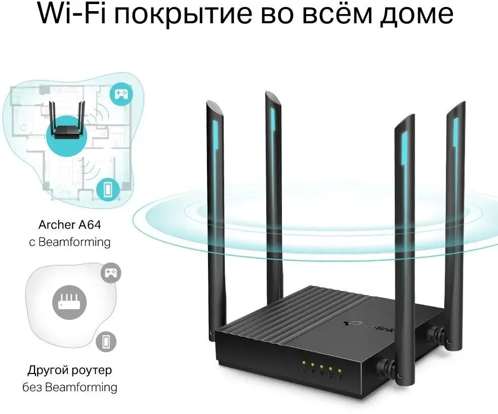 Роутер TP-Link AC1300 Wi-Fi роутер с MU‑MIMO Wi-Fi 802.11ac Wave 2 Archer A64 Archer A64