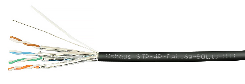 Кабель Cabeus витая пара экранированная STP (U/FTP), категория 6a (10GBE), 4 пары, (23 AWG), одножильный (solid), экран - фольга, для внешней прокладки, каждая пара в экране (фольга), LSZH-UV (305 м) STP-4P-Cat.6a-SOLID-OUT-LSZH-UV STP-4P-Cat.6a-SOLID-OUT-LSZH-UV #2