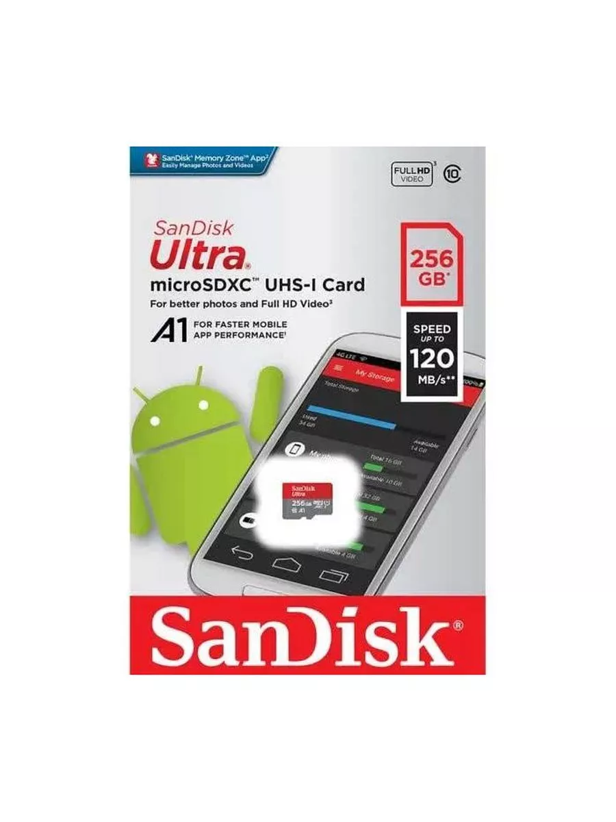 Карта памяти SanDisk SDSQUA4-256G-GN6MN 256GB,microSDXC,120MB/s ,A1,Class 10,UHS-I SDSQUA4-256G-GN6MN SDSQUA4-256G-GN6MN