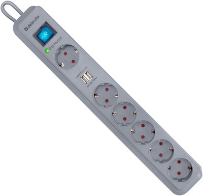 Сетевой фильтр Defender DFS 501 2,0м, 2 USB-ports, 6 outlets 99051 99051