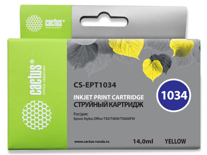 Картридж Cactus струйный CS-EPT1034 желтый для Epson Stylus Office T1100/TX510/TX510fn/TX550/TX550w CS-EPT1034 CS-EPT1034