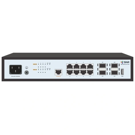 Коммутатор SNR  Управляемый уровня 2+, 8 портов 10/100/1000Base-T, 4 порта 1/10G SFP+, бюджет PoE 125 Вт, встроенный БП ~220V AC SNR-S2989G-8TX-POE SNR-S2989G-8TX-POE