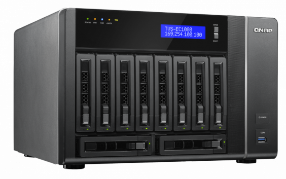 Сетевой RAID-накопитель QNAP 10 отсеков для HDD. Четырехъядерный Intel Xeon E3-1245 v3 3,4 ГГц, 8ГБ. TVS-EC1080-E3-8G TVS-EC1080-E3-8G