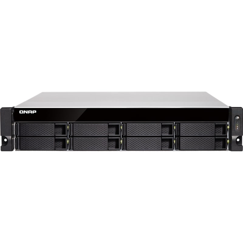 Сетевой RAID-накопитель QNAP 8-tray w/o HDD, Quad-core 64-bit AMD 2.0GHz, 4GB DDR3L (1x4GB ) up to 16GB (2x8GB ),1x 10G LAN RJ45, 4x1GbE LAN, 2U Rackmount, 2x250W PSU.  W/o rail kit RAIL-B02 TS-863XU-RP-4G TS-863XU-RP-4G