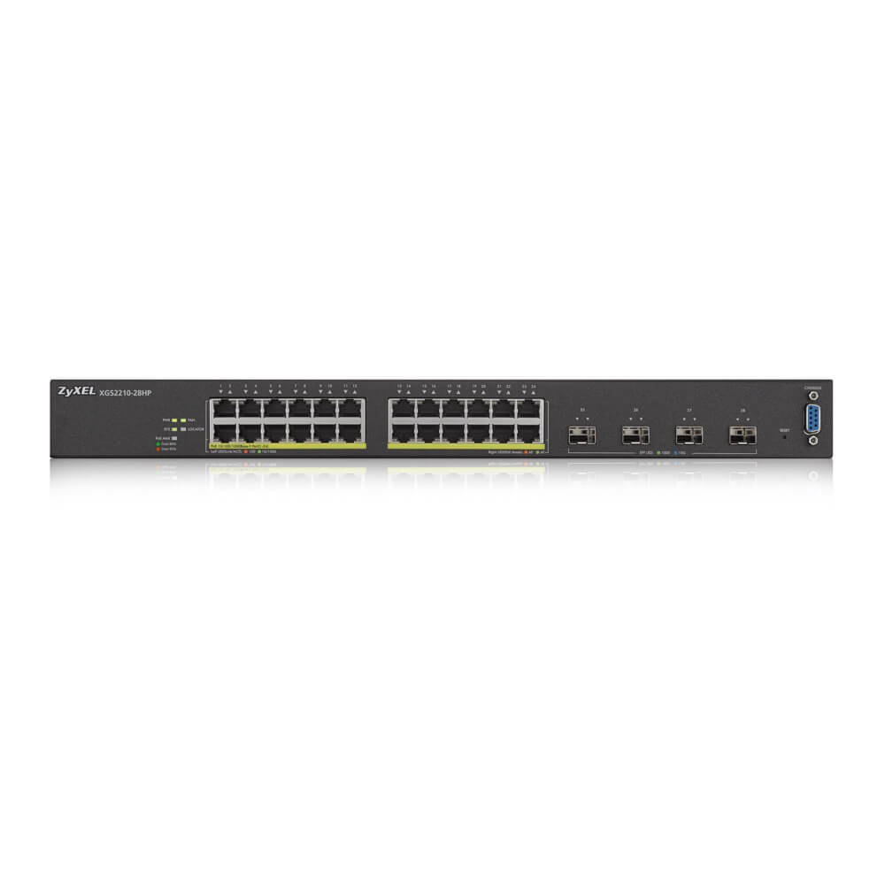 Коммутатор ZYXEL XGS2210-28HP, L2 PoE+, 24xPoE+, 4xSFP+, стекируемый (до 2), бюджет PoE 375 Вт XGS2210-28HP-EU0101F XGS2210-28HP-EU0101F