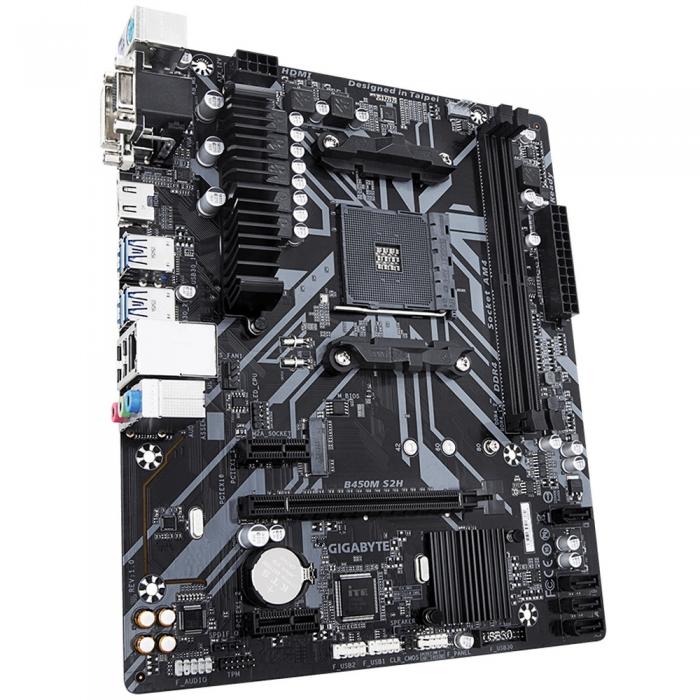 Материнская плата Gigabyte Soc-AM4 AMD 2xDDR4 mATX AC`97 8ch(7.1) GbLAN RAID+VGA+DVI B450M S2H B450M S2H