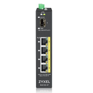 Коммутатор ZYXEL RGS100-5P PoE+, 4xGE PoE+, 1xSFP, крепление стена/DIN, IP30, два источника питания DC, PoE 120 Вт RGS100-5P-ZZ0101F RGS100-5P-ZZ0101F #1