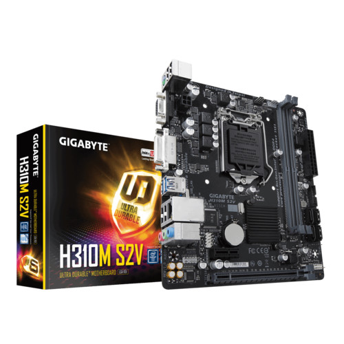Материнская плата Gigabyte Socket 1151, iH310, 2*DDR4, PCI-E, SATA 6Gb/s + RAID, M.2, 8ch Audio, GLAN, USB3.1, D-SUB + DVI-D + HDMI, mATX H310M S2H H310M S2H