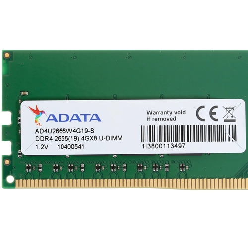 Модуль памяти ADATA 4GB DDR4 2666 DIMM Non-ECC, CL19, 1.2V, 512x8, RTL (461520) AD4U2666W4G19-S AD4U2666W4G19-S