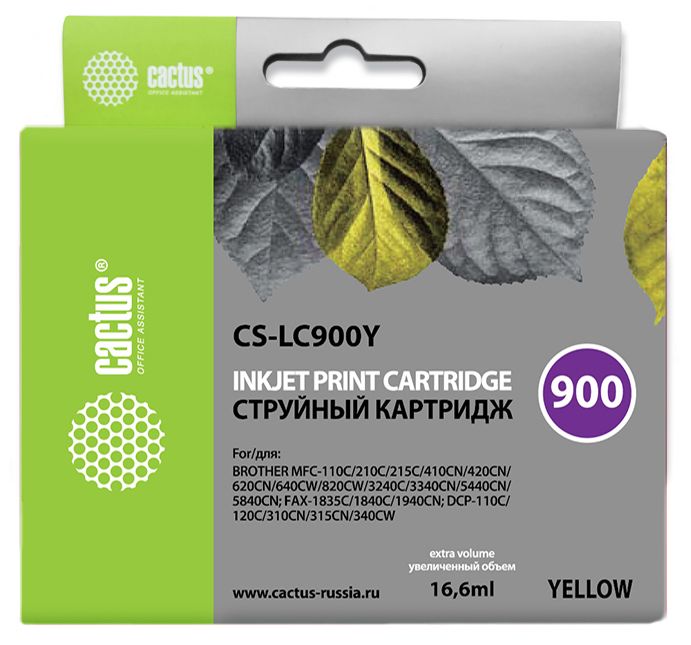 Картридж Cactus струйный CS-LC900Y желтый для Brother DCP-110/115/120/MFC-210/215/FAX-1840 (16.6мл) CS-LC900Y CS-LC900Y