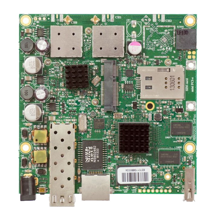 Маршрутизатор Mikrotik RouterBOARD 720Mhz CPU, 128MB RAM, 1xGigabit Ethernet, 1xSFP cage, 1xminiPCI-e, 1xSIM, onboard 802.11ac Two Chain 5Ghz wireless, RouterOS L4 RB922UAGS-5HPacD RB922UAGS-5HPacD