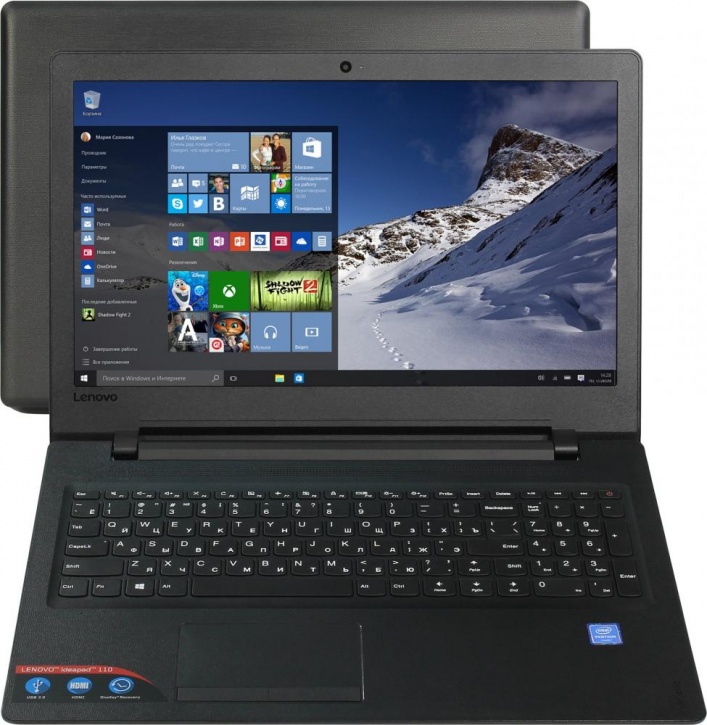 Ноутбук Lenovo IdeaPad 110-15IBR Celeron N3060/4Gb/500Gb/Intel HD Graphics 400/15.6"/HD (1366x768)/Windows 10/black/WiFi/ BT/Cam 80T700C3RK