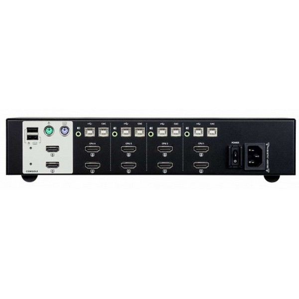 KVM-переключатель ATEN электрон,, KVM+Audio+USB 2,0,  1 user PS2/USB+2xHDMI =>  4 cpu USB+4xHDMI, без шнуров, 3840x2160 30Hz, настол,, исп,стандарт,шнуры, без OSD, некаскад, CS1144H-AT-G CS1144H-AT-G