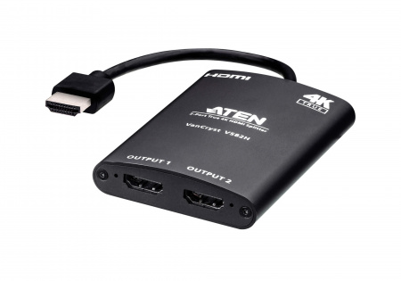 Разветвитель ATEN Video Splitter, HDMI, 1> 2 монитора/port/порта,   3 м,(макс,разр,до 4096x2160/3840x2160 60Гц(4:4:4) 8 бит), F, без шнуров, USB power, (max data rate 18 гбит/с;max pixel clock 600 МГц;3D/Deep Color;HDCP2,2) VS82H-AT VS82H-AT