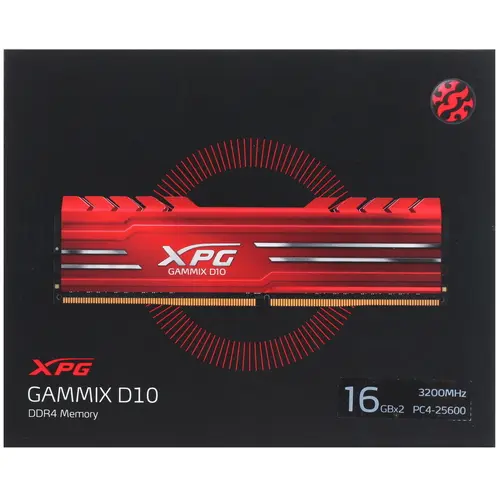 Модуль памяти ADATA 32GB DDR4 3200 DIMM GAMMIX D10 Red Gaming Memory Non-ECC, CL16, 1.35V, 1024x8, Kit (2x16GB), RTL AX4U3200316G16A-DR10 AX4U3200316G16A-DR10