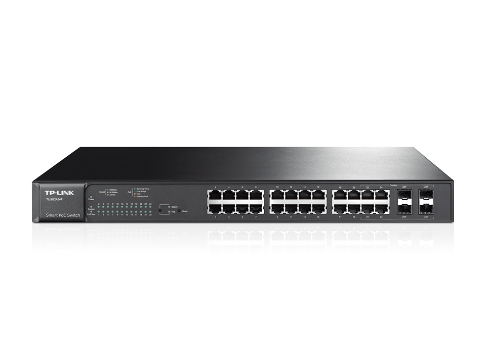 Коммутатор TP-Link Web-smart, PoE+, 24*10/100/1000, 4combo, 802.3at/af, до 180 Вт питания по PoE TL-SG2424P TL-SG2424P