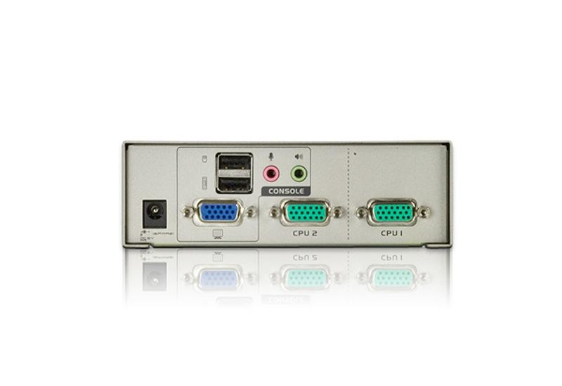 KVM переключатель ATEN VGA/SVGA+KBD+MOUSE, 1> 2 блока/порта USB, с KVM-шнурами USB 2х1.2м., (KVM=монитор+клав.+мышь;DDC2B) CS72U-A7 CS72U-A7