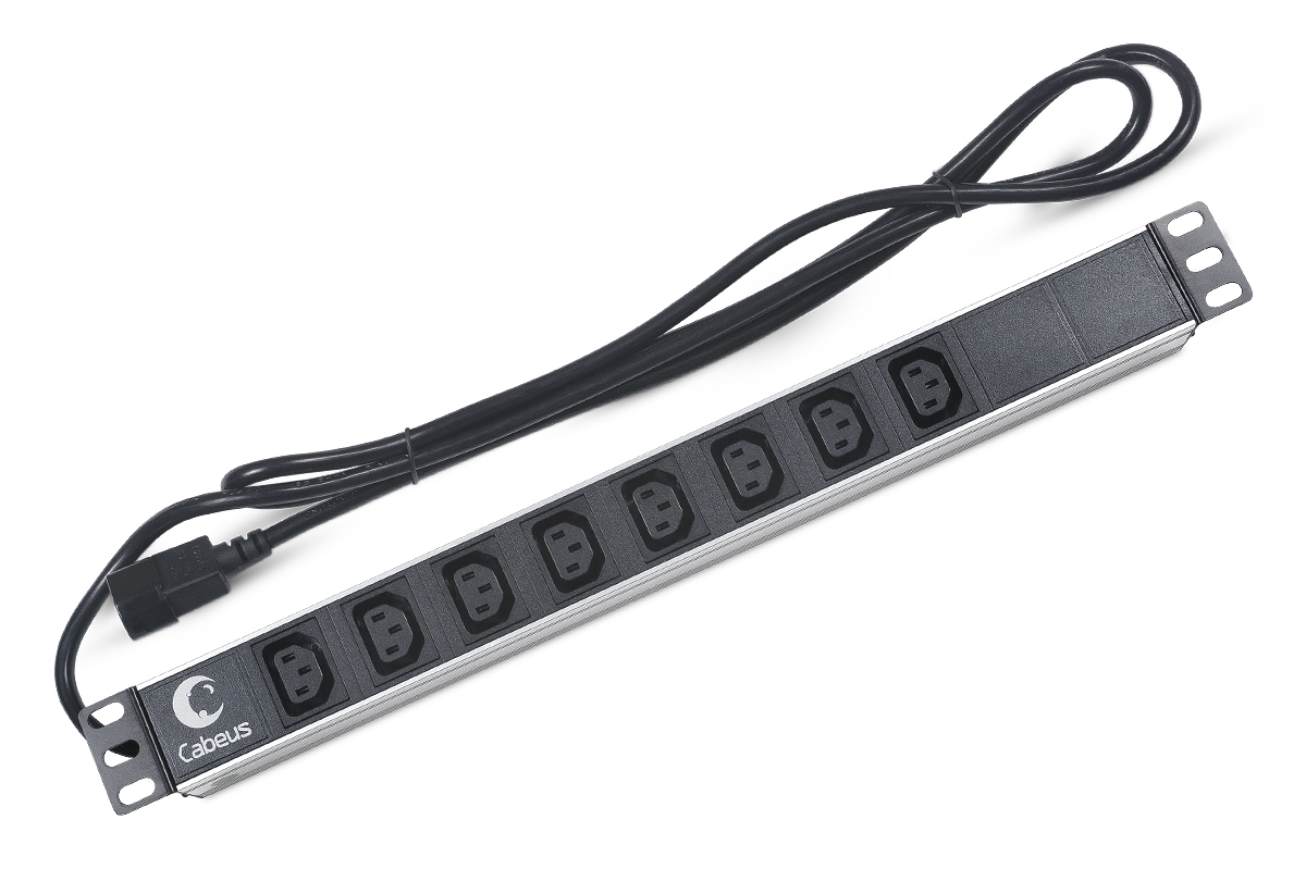 Блок розеток Cabeus PDU-8I-2IEC для 19" шкафов,горизонтальный, 8 розеток IEC 320 C13, 10 A, без выключателя, алюминиевый корпус, шнур 2 м, вилка EC 320 C14 (PDU-8I-2IEC) PDU-8I-2IEC