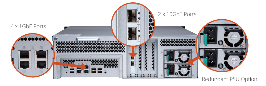 Сетевой RAID-накопитель QNAP 16xHDD, 2x10 GbE SFP+, 2xM.2 SSD, 19", 1 блок питания. AMD RX-421ND 2,1 ГГц (до 3,4 ГГц ), 64 ГБ TS-1673U-64G TS-1673U-64G
