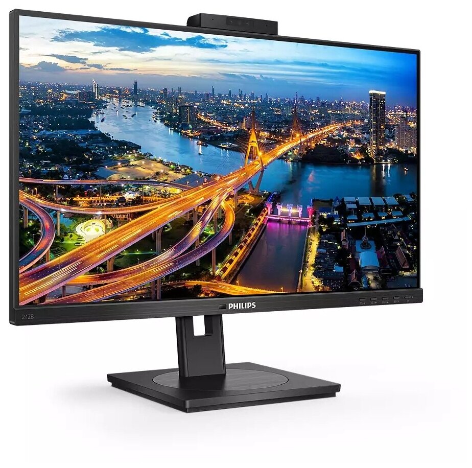 Монитор Philips 23,8" 242B1H 75 Гц 1920x1080 IPS W-LED 16:9 4ms(GtG) VGA DVI HDMI DP 2*USB 3.2 1*USB-B 50M:1 1000:1 178/178 250cd WEB-camera Tilt HAS Pivot Swivel Speakers Black A+ 242B1H/00 242B1H/00