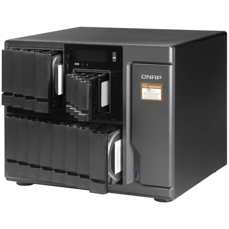 Сетевой RAID-накопитель QNAP 16-tray w/o HDD (12 x 2.5"/3.5" and 4 x 2.5" SSD slot), 6xM.2 Slot, Quad-core Intel Xeon D-1521 2.4 GHz, 8GB RAM (4GB UDIMM x 2) up to 128GB (32GBx4), 2x10 GbE 10GBASE-T, 4xGbE LAN, 3xUSB, 3xPCIe Slot, 250W PSU TS-1685-D1 TS-1685-D1521-8G