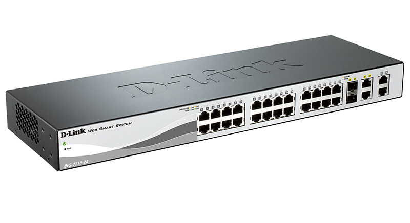 Коммутатор D-Link L2 Smart Switch with 24 10/100Base-TX ports and 2 10/100/1000Base-T ports and 2 100/1000Base-T/SFP combo-ports (4 PoE ports 802.3af/802.3at (30 W), 20 PoE ports 802.3af (15,4 W), PoE Budget 193 W) DES-1210-28P/C2A DES-1210-28P/C2A