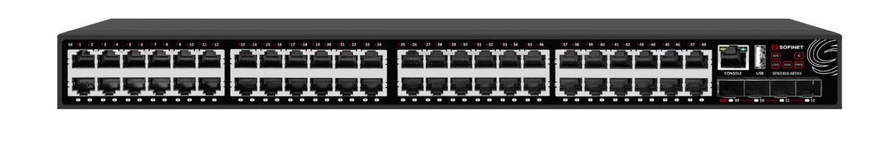 Коммутатор Sofinet  L3, 48x10/100/1000Mb, RJ45, 4x1/10Gb, SFP+ SFN3300-48T4X SFN3300-48T4X