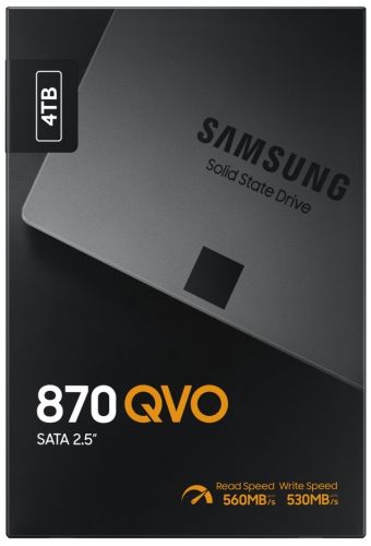 Твердотельный накопитель Samsung 2.5" 4TB 870 QVO Client SSD SATA 6Gb/s, 560/530, IOPS 88/11K, MTBF 1.5M, QLC, 4096MB, 1440TBW, 0.33D MZ-77Q4T0BW MZ-77Q4T0BW