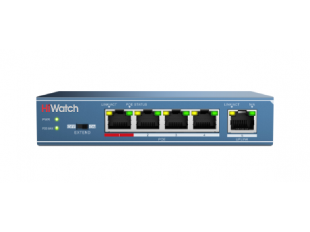 Коммутатор HiWatch DS-S504P 5x100Mb 4PoE+ 35W неуправляемый DS-S504P DS-S504P