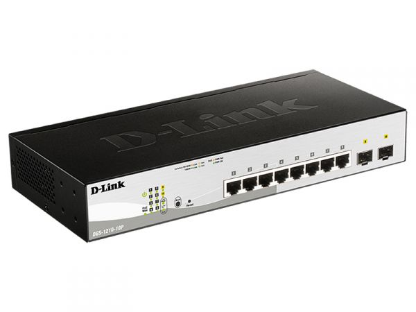 Коммутатор D-Link L2 Smart Switch with 8 10/100/1000Base-T ports and 2 100/1000Base-X SFP ports (8 PoE ports 802.3af/802.3at (30 W), PoE Budget 65 W) DGS-1210-10P/ODIN DGS-1210-10P/ODIN