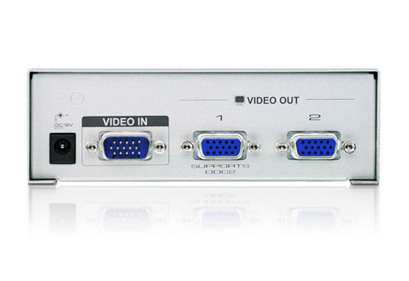 Разветвитель ATEN VGA/SVGA/MultiSync, 1> 2 монитора 350MHz, 65 м., F>M, без шнуров, Б.П.220> 9V, (MVS102) VS92A-A7-G VS92A-A7-G