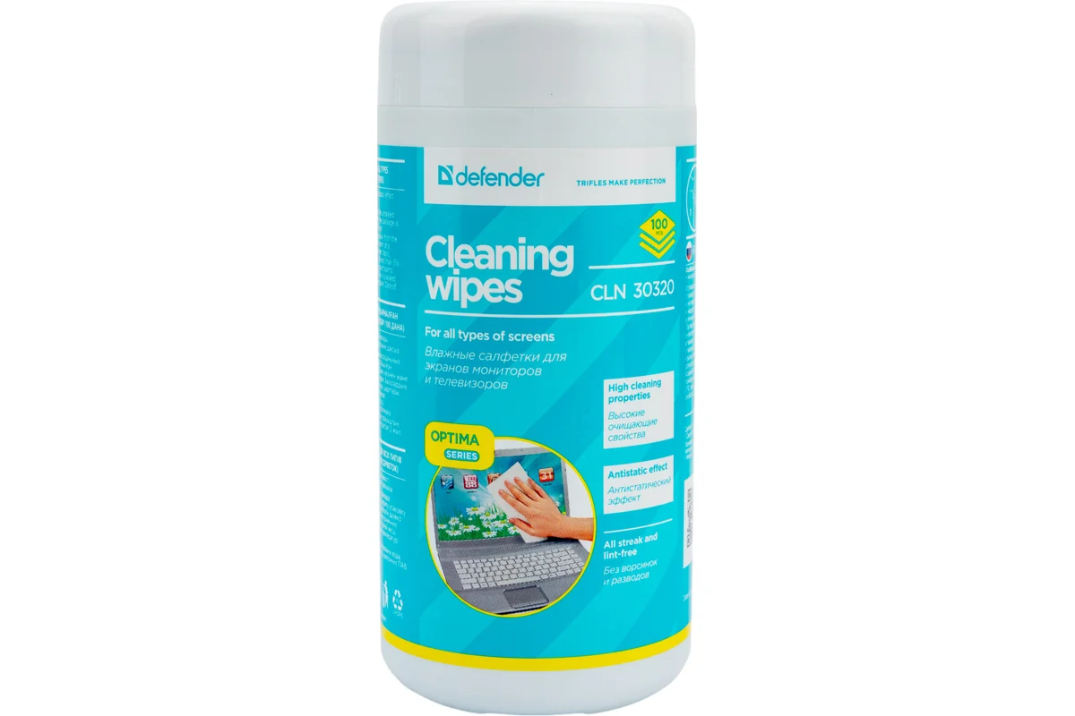 DEFENDER Влажные чистящие салфетки CLN 30320 для экранов в тубе, 100шт. 30320