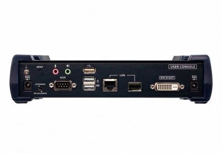 Удлинитель-передатчик ATEN KVM USB DVI-D+AUDIO+RS232, 100м, UTP/10км, SM точка-точка/неогранич, в пределах LAN, 1xUTP/2xОптич,волокна SFP(LC);GbE (TCP/IP;IGMP), DVI-D+4xUSB A-тип+2xMINI JACK+DB9,,, 2xDC 5V, (макс,разр,2560х2048) KE6910R-AX-G KE6910R-AX-G
