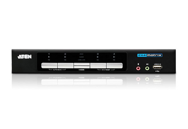 KVM переключатель ATEN VGA/SVGA+KBD+MOUSE, 1> 2 DVI-D+2 HDMI порта USB, c KVM-шнурами USB 4х1.8 м CM0264-AT-G CM0264-AT-G