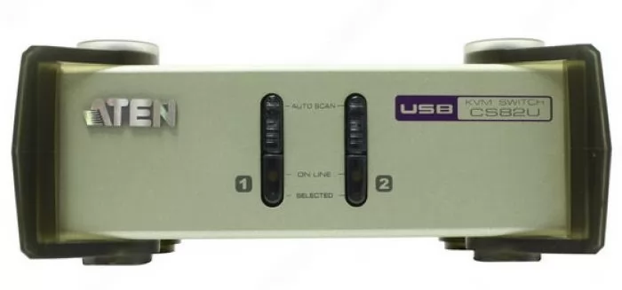 KVM переключатель ATEN VGA/SVGA+KBD+MOUSE, 1> 2 блока/порта PS2/USB, с KVM-шнурами PS2/USB 2х1.2м CS82U-AT CS82U-AT