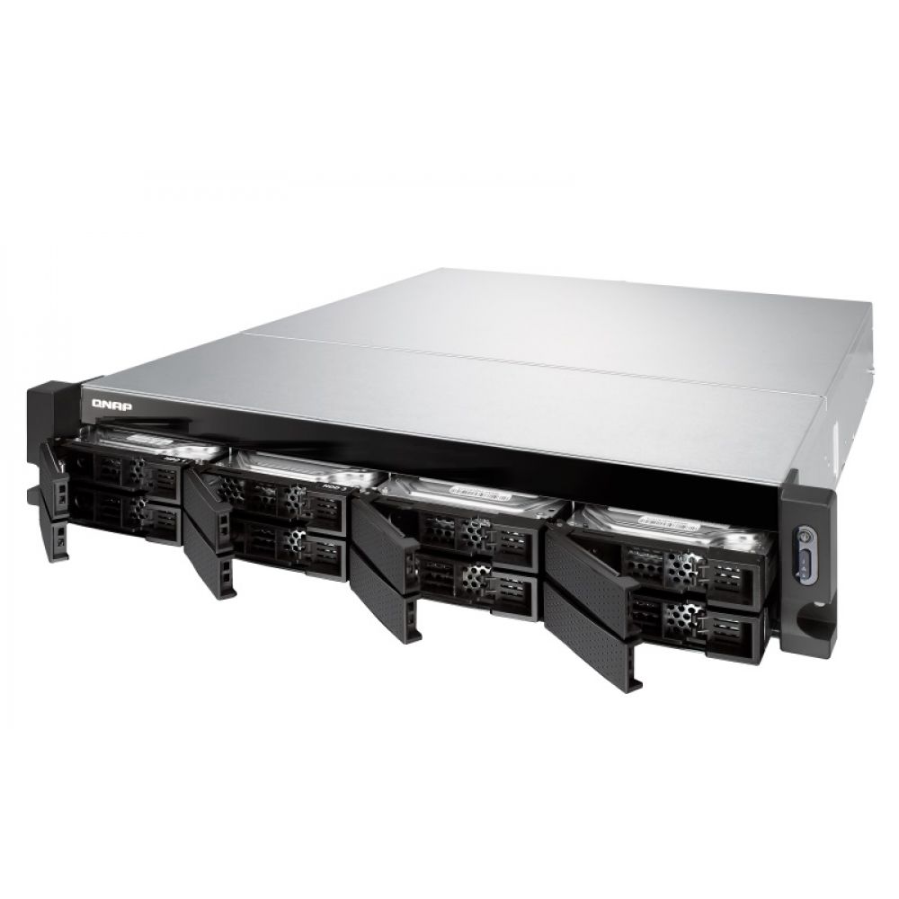 Сетевой RAID-накопитель QNAP 8 HDD trays, 2x 10 GbE SFP+, 2 x M.2 slots SSD, rackmount, 1 PSU. 4-core AMD RX-421ND 2,1 GHz (up to 3,4 GHz ), 4 GB. RAM (2*2 GB) up to 64GB (4*16 GB). W/o rail kit RAIL-B02 TS-873U-4G TS-873U-4G