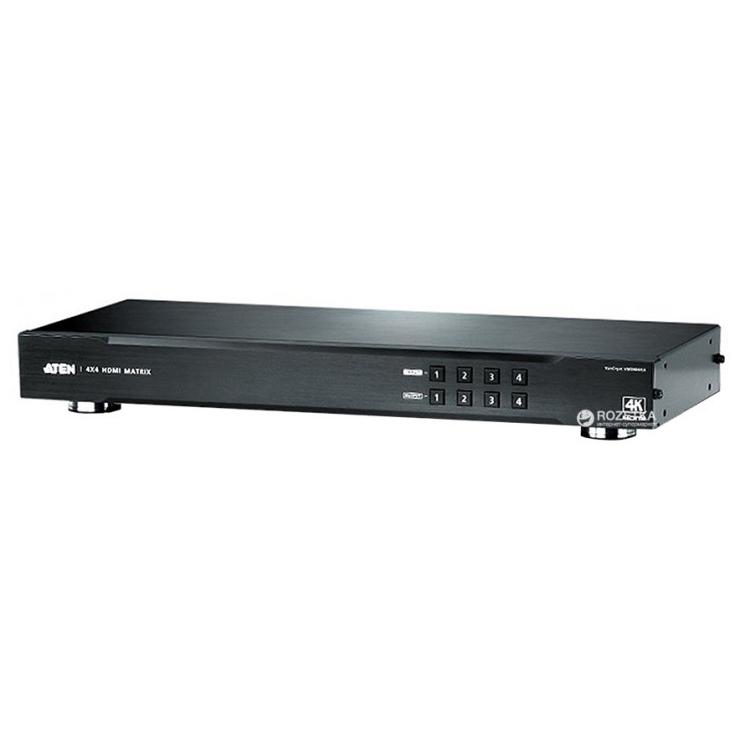 Разветвитель ATEN матричный 4x4, 4K HDMI, 4> 4 монитора, без шнуров, (передача сигнала до 15 м.;макс.разр. до 4096x2160/3840 x 2160 60Hz (4:2:0)/30Hz (4:4:4);подд. 3D/DeepColor/HDCP 1.4/CEC) VM0404HA-AT-G VM0404HA-AT-G