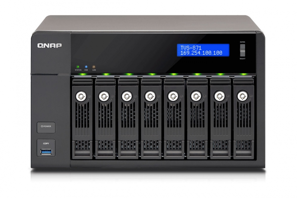 Сетевой RAID-накопитель QNAP 8 отсеков для HDD, HDMI-порт. Двухъядерный Intel G3250 3,2 ГГц, 4ГБ. TVS-871-PT-4G TVS-871-PT-4G