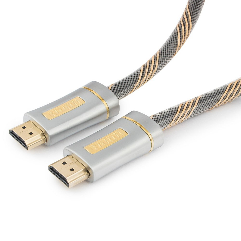 Кабель HDMI Cablexpert CC-P-HDMI02-4.5M серия Platinum, 4,5 м, v2.0, M/M, позол.разъемы, серебристый металлический корпус, нейлоновая оплетка, блистер  CC-P-HDMI02-4.5M CC-P-HDMI02-4.5M