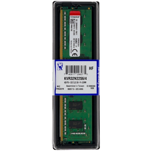 Модуль памяти Kingston 4GB DDR4 3200 DIMM ValueRAM CL22, 1.2V, 512M x 16-bit , RTL (296075) KVR32N22S6/4 KVR32N22S6/4