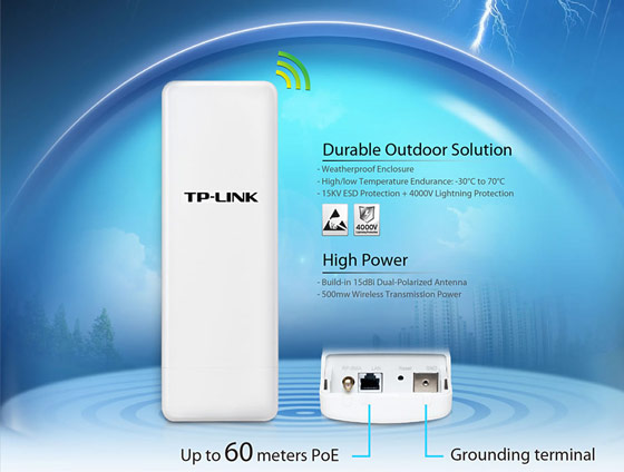 Точка доступа TP-Link наружная 150a, 5ГГц 802.11a/n, встроенная 15 дБи направленная антенна, 1*WAN/LAN 10/100, IPX5 TL-WA7510N TL-WA7510N